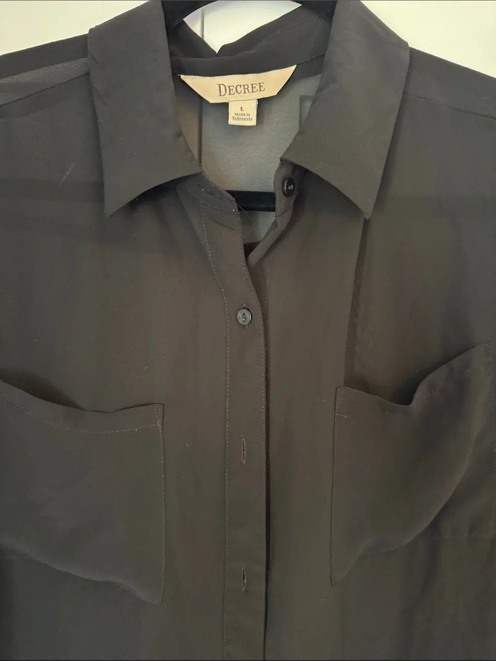 Decree Black Sheer Long-Sleeve Button-Up Shirt